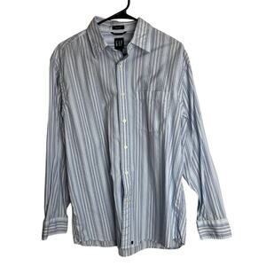 Gap Relaxed Fit Button Down Shirt Mens Medium Blue Striped Long Sleeve